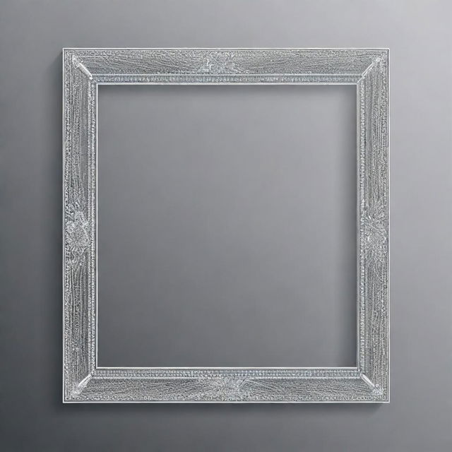 A minimalist, elegant vector drawing of a thin one-line picture frame, silver in color, adorned with sparkling jewels, in a neo art deco style