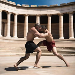 The MMA fight in the setting of ancient Greece intensifies