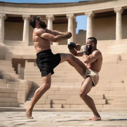 The MMA fight in the setting of ancient Greece intensifies