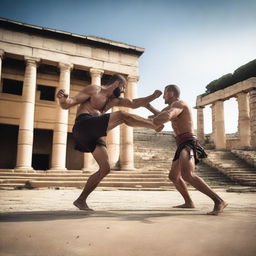 The MMA fight in the setting of ancient Greece intensifies