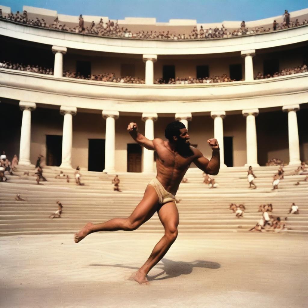 The scene of the MMA fight in ancient Greece intensifies