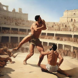 The scene of the MMA fight in ancient Greece intensifies