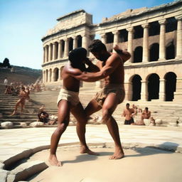 The scene of the MMA fight in ancient Greece intensifies