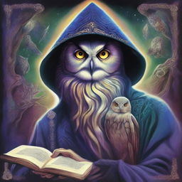 A psychedelic portrait of a young wizard, with a wary look in his eyes