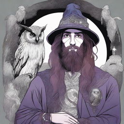 A psychedelic portrait of a young human wizard who specializes in divination