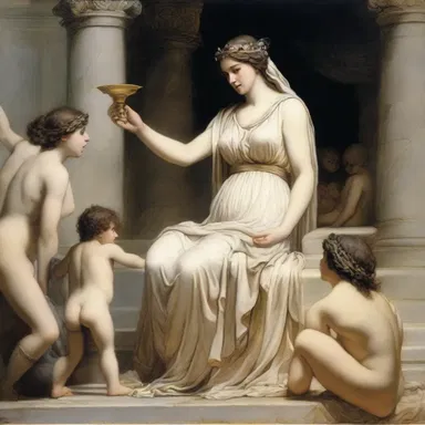 According to Greek mythology, Hestia is the eldest daughter of Cronus and Rhea, making her the firstborn among the Olympian gods.