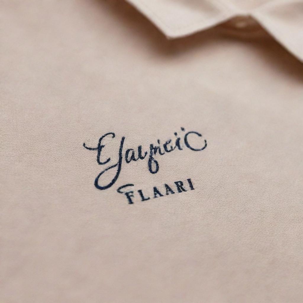 A chic logo featuring elegant script typography for a shirt business named 'Fabric Flair', incorporating elements of fabric textures and shirts into its design.