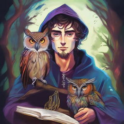 A colorful and psychedelic portrait of a young human wizard who specializes in divination