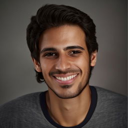 A portrait of a man named Mohamed, with dark hair, sparkly eyes, and a captivating smile. He is casually dressed and exudes confidence and warmth.