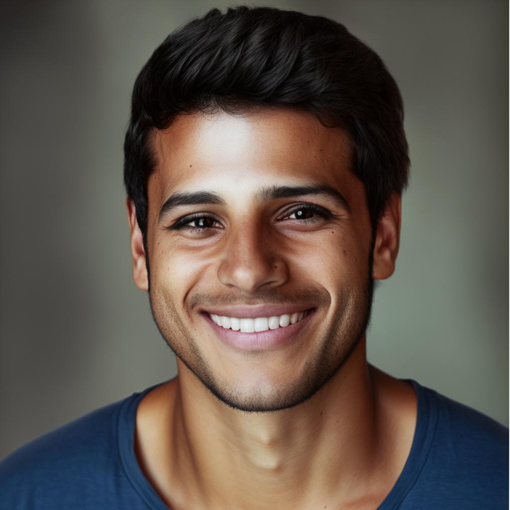 A portrait of a man named Mohamed, with dark hair, sparkly eyes, and a captivating smile. He is casually dressed and exudes confidence and warmth.