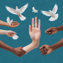 A visually striking canva-like background focused on advocacy themes. It should evoke the concept of justice, unity and activism. Amalgamation of symbolic characteristics like scale of justice, unity in hands, peace doves, etc.