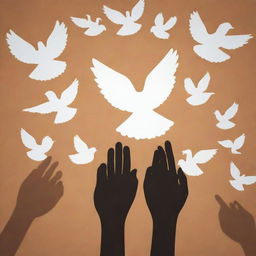 A visually striking canva-like background focused on advocacy themes. It should evoke the concept of justice, unity and activism. Amalgamation of symbolic characteristics like scale of justice, unity in hands, peace doves, etc.