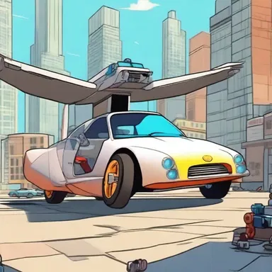 In the animated series, the auto-mechanic character fixed the futuristic flying car with his advanced tools.