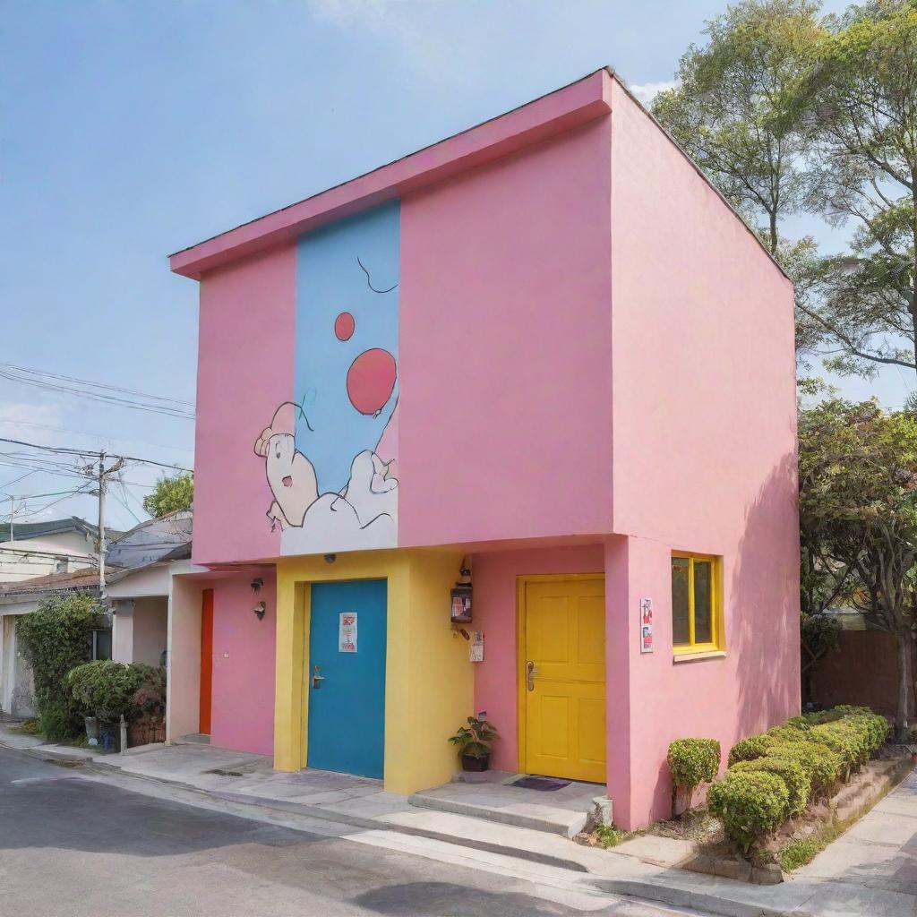 The cartoonish and colorful house of Crayon Shin-chan, emitting a friendly and warm atmosphere.