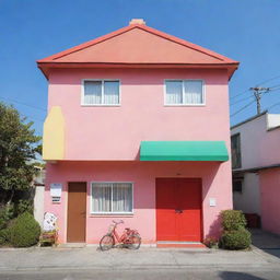 The cartoonish and colorful house of Crayon Shin-chan, emitting a friendly and warm atmosphere.