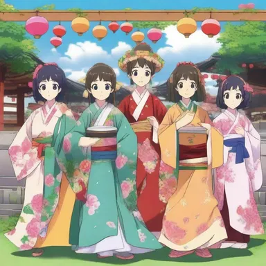 In the anime series, the characters participated in a festive festival, dressed in vibrant traditional costumes and enjoying the lively atmosphere.