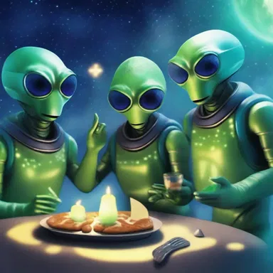 The characters in the science fiction novel were in a festive mood as they celebrated the discovery of intelligent alien life.