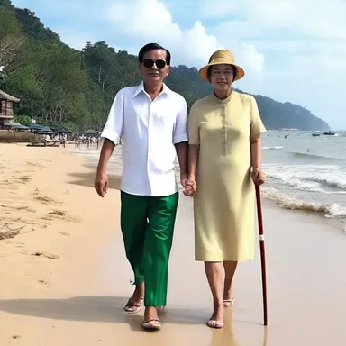 He affectionately handed her a malacca cane so they could stroll along the beach together.