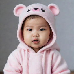 Baby version of Jennie Kim from BLACKPINK with her distinctive features, dressed in a cute baby outfit.