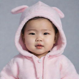 Baby version of Jennie Kim from BLACKPINK with her distinctive features, dressed in a cute baby outfit.