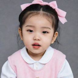 Generate an image of a baby girl with features reminiscent of Jennie Kim, the famous Blackpink member. She is of Korean descent, so ensure her features reflect that.