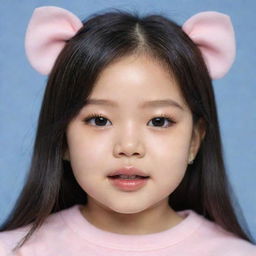 Generate an image of a baby girl with features reminiscent of Jennie Kim, the famous Blackpink member. She is of Korean descent, so ensure her features reflect that.