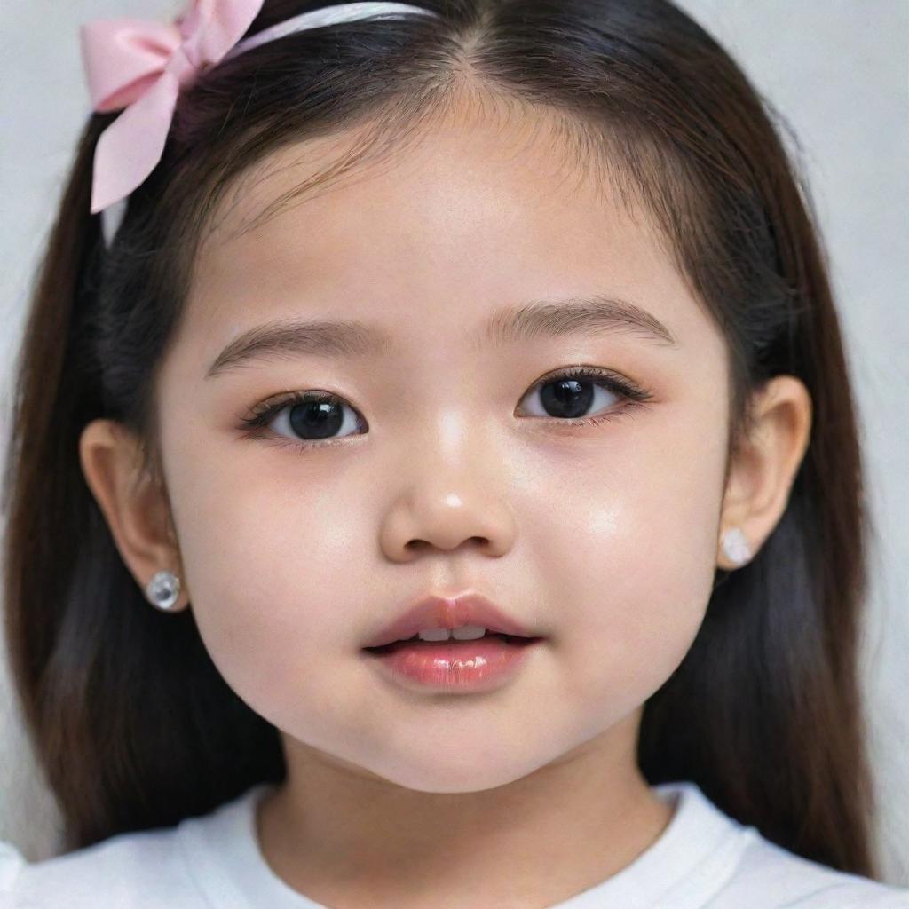 Generate an image of a baby girl with features reminiscent of Jennie Kim, the famous Blackpink member. She is of Korean descent, so ensure her features reflect that.