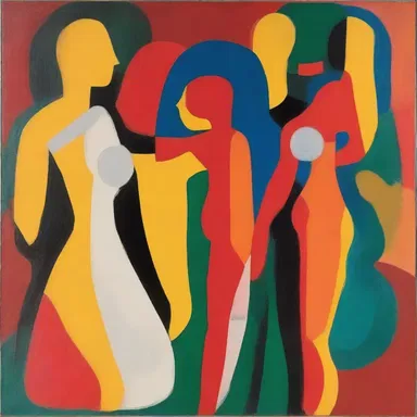 The artist used abstract shapes and bold colors to desexualize the human figure in their painting.