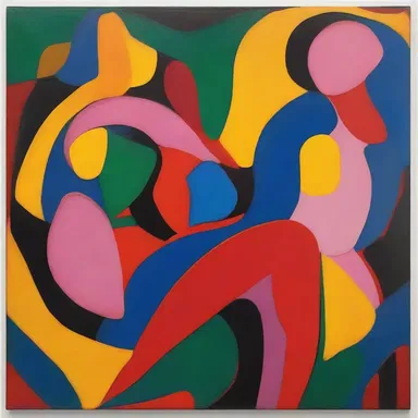 The artist used abstract shapes and bold colors to desexualize the human figure in their painting.