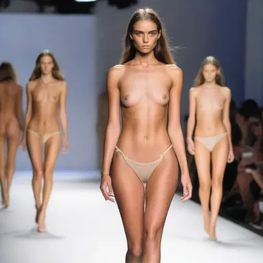 The runway model skillfully undressed and changed outfits in a matter of seconds.