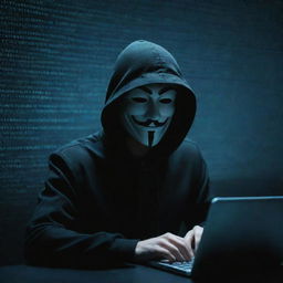 A skilled, anonymous hacker working on a computer with intricate codes on the screen, backed by a stylized Telegram app logo as a luminous background.