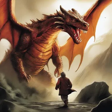 In J.R.R. Tolkien's 'The Hobbit,' Bilbo Baggins encounters the fearsome dragon Smaug.