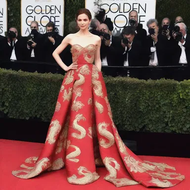 The actress arrived at the red carpet event wearing a stunning dragon-inspired gown, designed with intricate scales and embroidery.