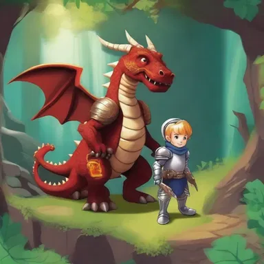 In the enchanted forest, the brave knight encountered a dragon guarding a treasure-filled cave, ready to engage in an epic battle.
