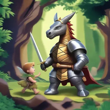 In the enchanted forest, the brave knight encountered a dragon guarding a treasure-filled cave, ready to engage in an epic battle.