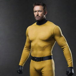 Hugh Jackman donning the iconic yellow uniform of the X-men.