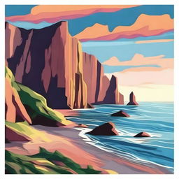 Create an image of a breathtaking scene featuring towering cliffs against the backdrop of a vast sea