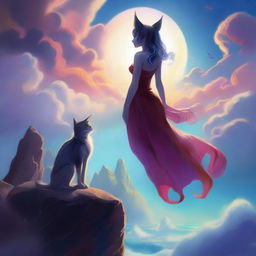 Create a fantasy image featuring a catgirl