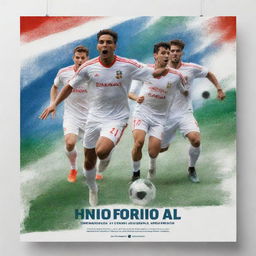 Poster de campeonato de fútbol con espacios en blanco para la fecha, hora, lugar y descripción, con una estética deportiva y tonos vibrantes. Todo el texto está en español.