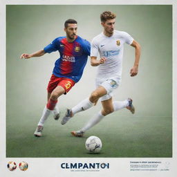 Poster de campeonato de fútbol con espacios en blanco para la fecha, hora, lugar y descripción, con una estética deportiva y tonos vibrantes. Todo el texto está en español.