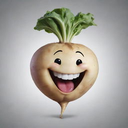 An anthropomorphized turnip laughing heartily with a clear background, suitable for a telegram channel logo.