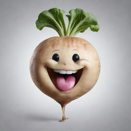 An anthropomorphized turnip laughing heartily with a clear background, suitable for a telegram channel logo.