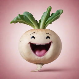 A vivid image of a turnip with a laughing face optimized for use as a quirky and unique telegram channel logo