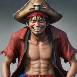 Luffy portrayed as the Pirate King from the One Piece series in a realistic and epic style.