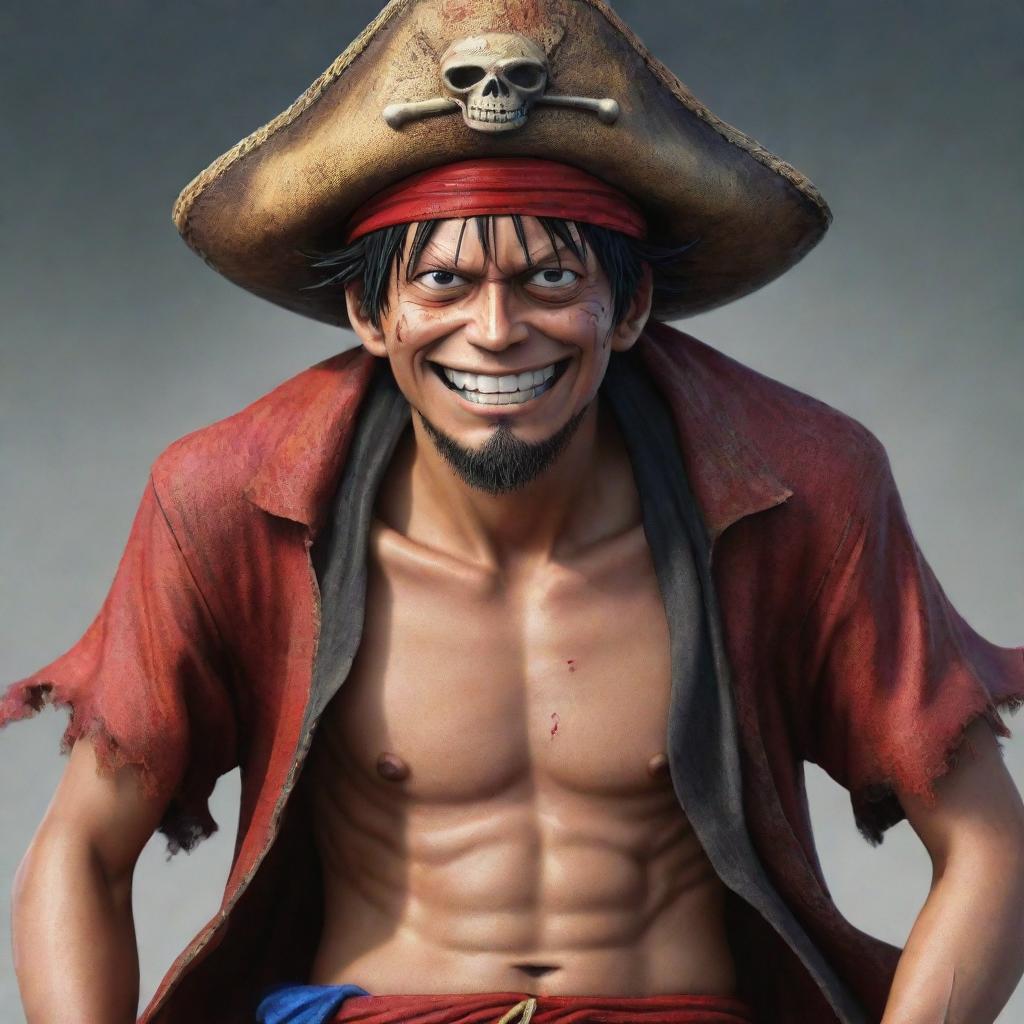 Luffy portrayed as the Pirate King from the One Piece series in a realistic and epic style.