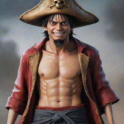 Luffy portrayed as the Pirate King from the One Piece series in a realistic and epic style.