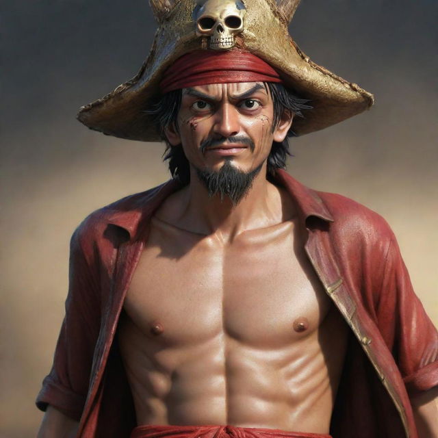 Luffy portrayed as the Pirate King from the One Piece series in a realistic and epic style.