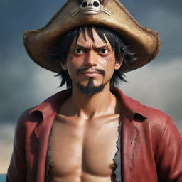 Luffy portrayed as the Pirate King from the One Piece series in a realistic and epic style.