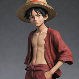 A realistically rendered image of the teenage Luffy from One Piece, envisaged as the Pirate King.