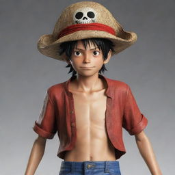 A realistically rendered image of the teenage Luffy from One Piece, envisaged as the Pirate King.